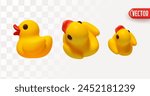 Set of Yellow Rubber Duck in realistic 3d Cartoon style. vector illustration
