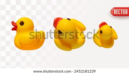 Set of Yellow Rubber Duck in realistic 3d Cartoon style. vector illustration