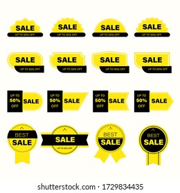 Set of yellow sales label. Banner discount design for marketing and advertisement.