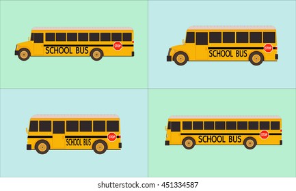 set of yellow school bus draw in cartoon vector
