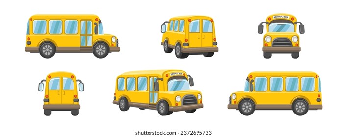 Conjunto de buses escolares amarillos sobre fondo blanco 