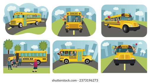 Autobuses amarillos en la carretera
