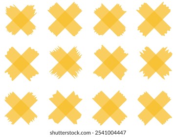Set of yellow semi-transparent washi tapes isolated on white. Tapes collection in vector. Pieces of decorative tape for scrapbooks. Torn paper	
