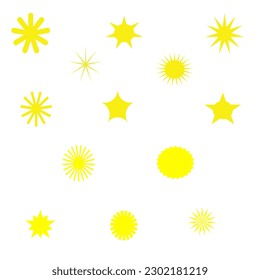 Set of yellow sequins, stars, Set of star elements of different shapes.