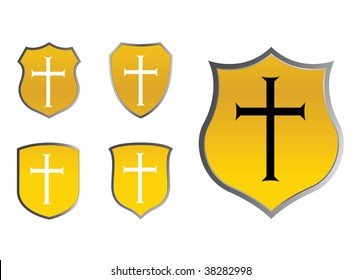 set of yellow shields