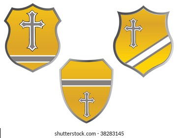 set of yellow shields
