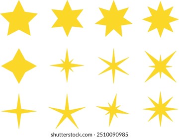 A set of yellow shiny star icons. Stars vector