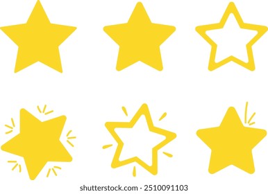 A set of yellow shiny star icons. Stars vector