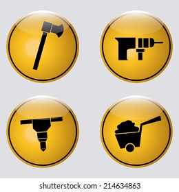 a set of yellow signals with black construction icons