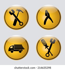a set of yellow signals with black construction icons