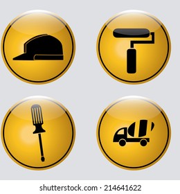 a set of yellow signals with black construction icons