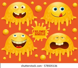 Set of yellow slime smile emoj characters Vector illustration
