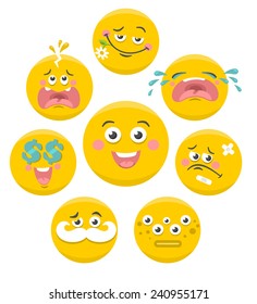 Set of yellow smile faces. Vector collection.