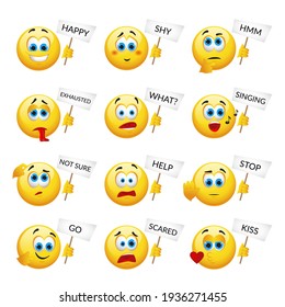 Set of Yellow smiles. Vector illustration in realistic style close-up