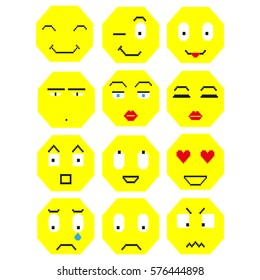 Set of yellow smiles. Vector illustration. 