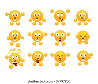 Set of yellow smiles. Vector illustration, isolated on a white.