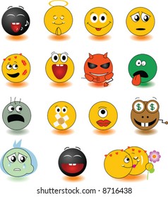 Set of yellow smileys. Vector illustration. See other set in my portfolio
