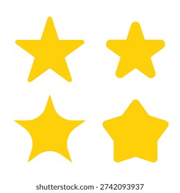 set of Yellow sparkle stars, stars in different shapes, stars clip art decoration, on white background, Yellow Sparkle and Star Clipart Set, Cute Shining Star Icons, Star icons vector set. yellow sparkles. Twinkling stars, shining burst. Christmas vector symbols isolated on a white background