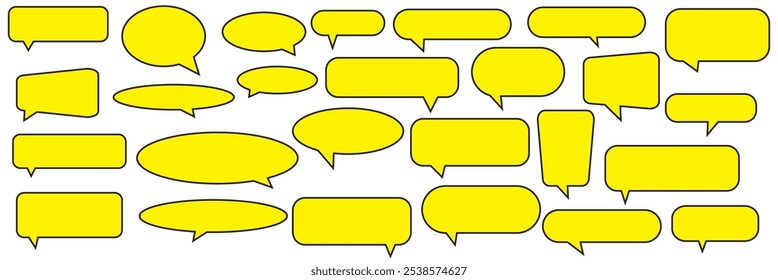 Conjunto de colección de burbuja de discurso amarillo. conjunto de conjunto de iconos de caja de dibujos animados de burbuja de discurso amarillo. Vector de burbuja de discurso. conjunto de Vectores de iconos de caja de comentarios.