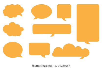 Conjunto de Vector amarillo del icono de la burbuja del discurso. cuadrado, círculo, óvalo, nube, auge y bam, símbolo del mensaje del rectángulo. Ilustración vectorial.