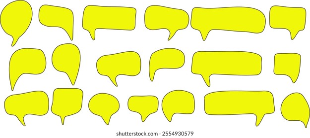 Set of yellow speech bubbles with hand drawn outline