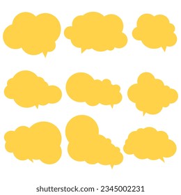 Set yellow speech bubbles on white background. chat box or chat vector square and doodle message or communication icon Cloud speaking for comics and minimal message dialog
