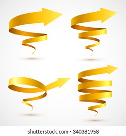 Set of yellow spiral arrows 3D.