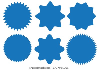 Set von gelben Stern Burst Form Tags zum Preis. Kreisaufkleber. Promo-Abzeichen mit gewellter Kante. Leere Verkauf Aufkleber Sammlung. Sternvektorsymbole.