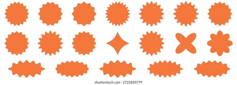 Conjunto de etiquetas de forma de ráfaga de estrella amarilla para el Precio. Etiqueta engomada del círculo. Insignias de promoción de borde ondulado. Colección de pegatinas de venta en blanco. Iconos del vector de la estrella. starburst icono o insignia de calidad increíble promoción de venta de color eps10