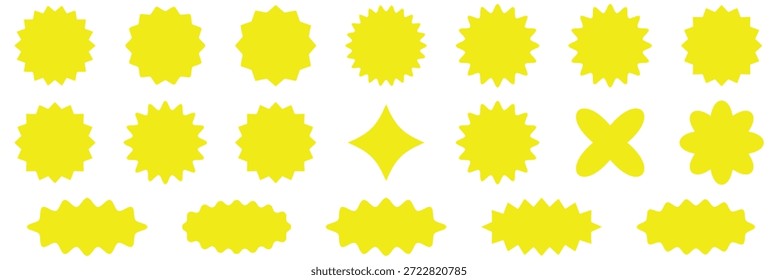 Set of yellow star burst shape tags for price. Circle sticker. Wavy edge promo badges. Blank sale stickers collection. Star vector icons. starburst icon or quality badge amazing color sale promo eps10