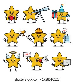 conjunto de diseño de caracteres de estrella amarilla