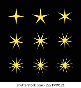 Conjunto de iconos de la estrella amarilla con fondo negro para la decoración