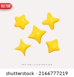 Set of yellow stars different shapes. Five stars glossy colors. Realistic 3d design cartoon style. vector illustration