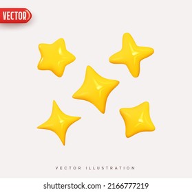 Set yellow stars different shapes  Five stars glossy colors  Realistic 3d design cartoon style  vector illustration