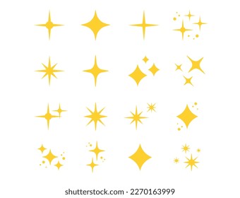 set of yellow stars and sparkles on a white background
