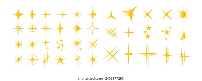 Set of yellow stars vector in different shape on white background.