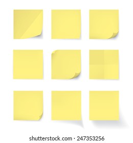 Set of Yellow stick note isolated on white background, vector