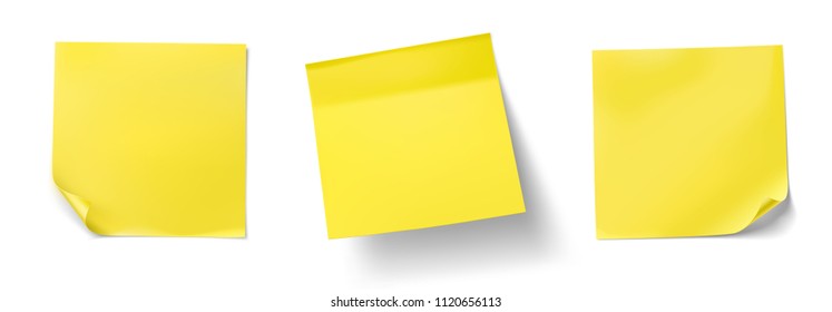 Set of yellow stick paper notes on white background. Vector illustration. Can be use for your design, presentation, promo, adv. EPS10.