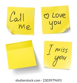 Set of yellow stick paper notes message on white background. Vector illustration. Can be use for your design, presentation, promo, adv. EPS10.