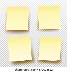 Set of yellow sticky note isolated on transparent background. Vector illustration. Template for your projects.