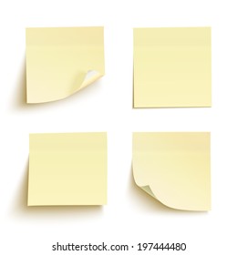 Set Of Yellow Sticky Notes Isolated On White Background. Vector Illustration