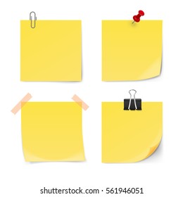 Set of yellow sticky notes isolated on white background. Vector illustration.