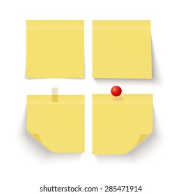 Set of yellow sticky notes on grey background. Vector illustration