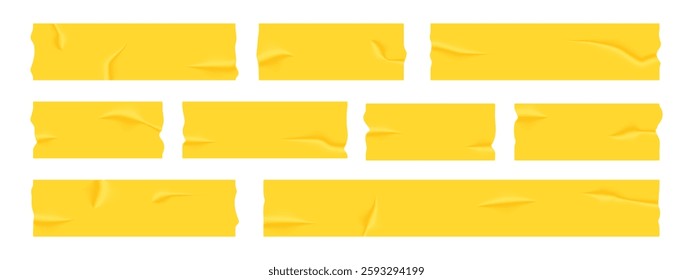 Set of yellow sticky notes, realistic adhesive tape pieces vector illustration