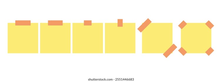 Conjunto de notas adhesivas amarillas con cinta en Ilustración vectorial de estilo plano