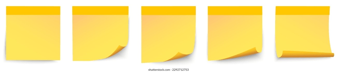 Establecer papeles pegajosos amarillos, nota de palo de colección en color amarillo aislado, notas con sombra - vector de stock