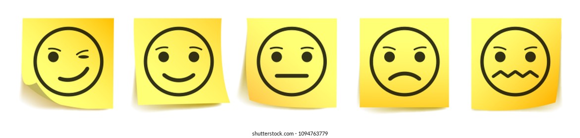Set yellow sticky papers with emotion by emoticons - stock vector