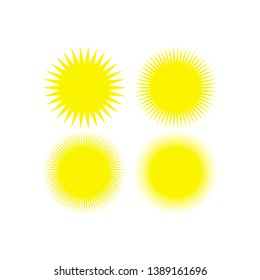Set of yellow Sun Icons. Vector Illustration