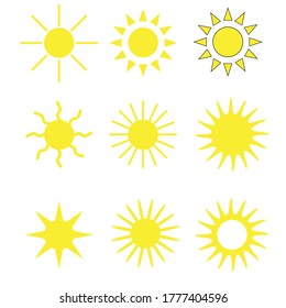  Set of yellow sun. Set of Sun icons. Sun vector icon