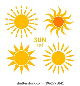 set of yellow sun icons vector illustration isolated on white background